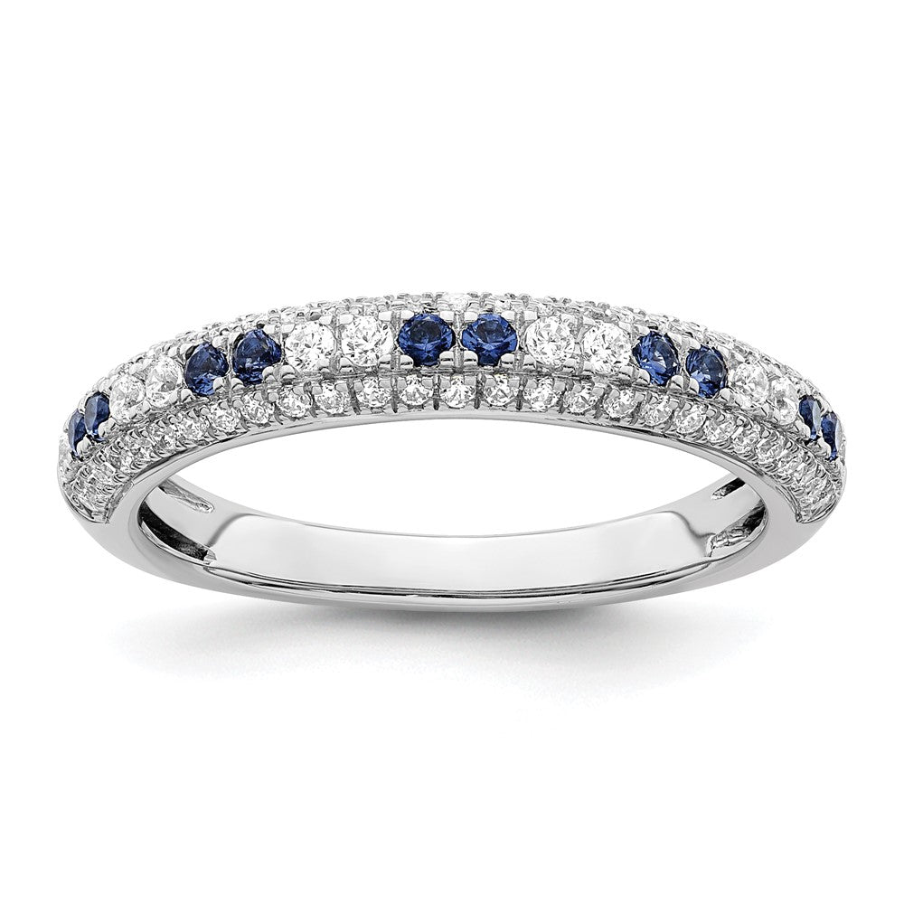 14K Weißgold Ring, poliert, mit blauem Saphir und echten Diamanten