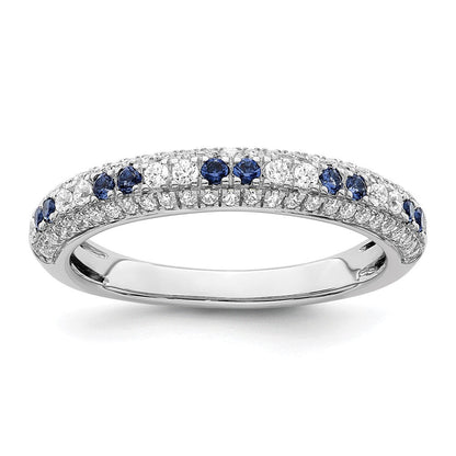 14K Weißgold Ring, poliert, mit blauem Saphir und echten Diamanten