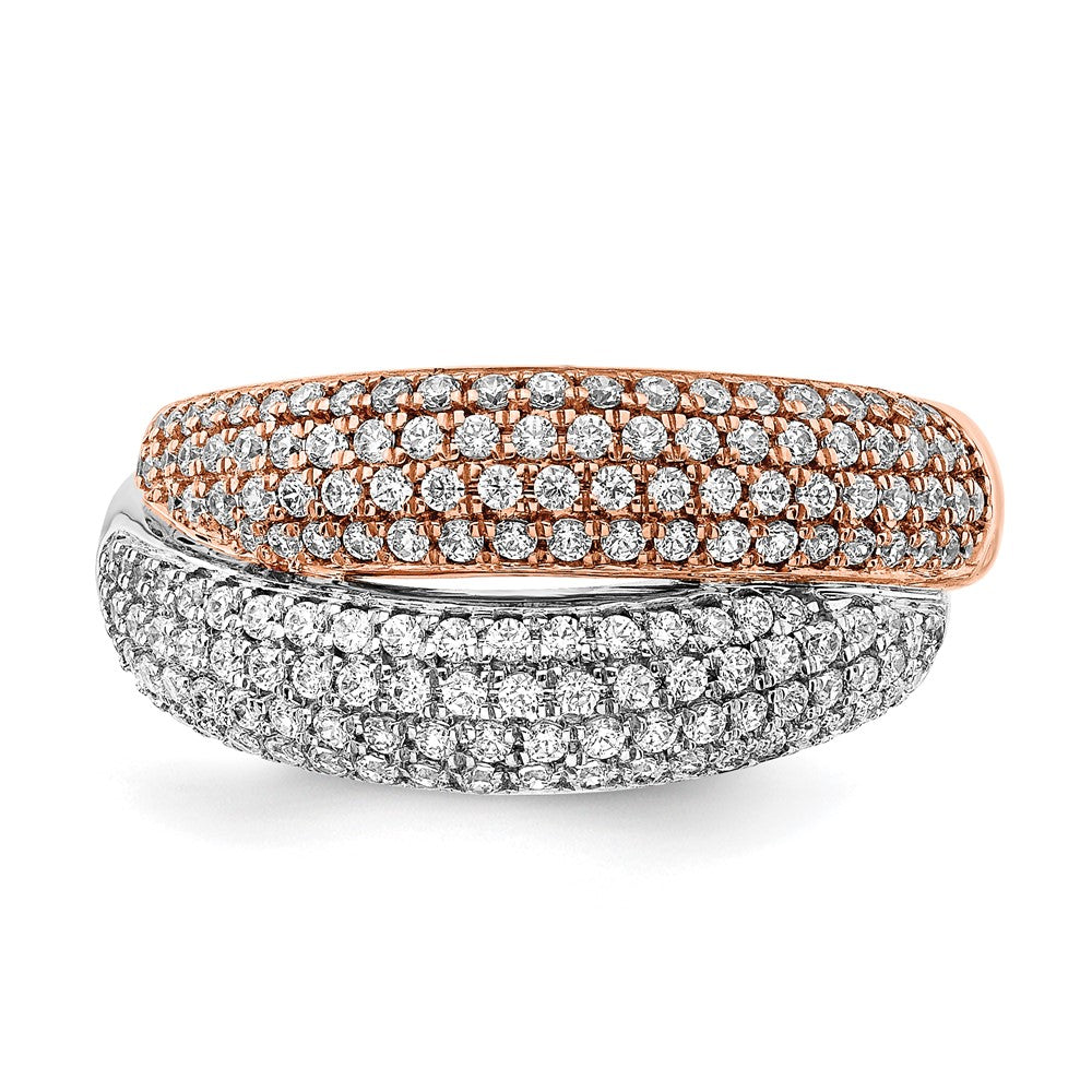 14K Bicolor Gold Polierter Ring mit Diamant-Pavé