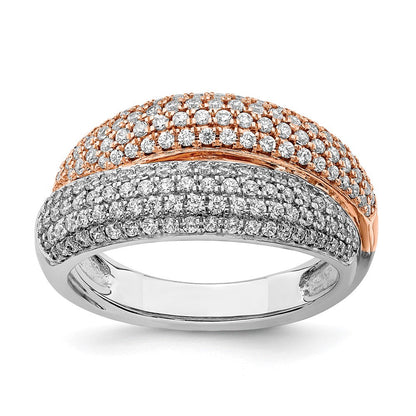 14K Bicolor Gold Polierter Ring mit Diamant-Pavé