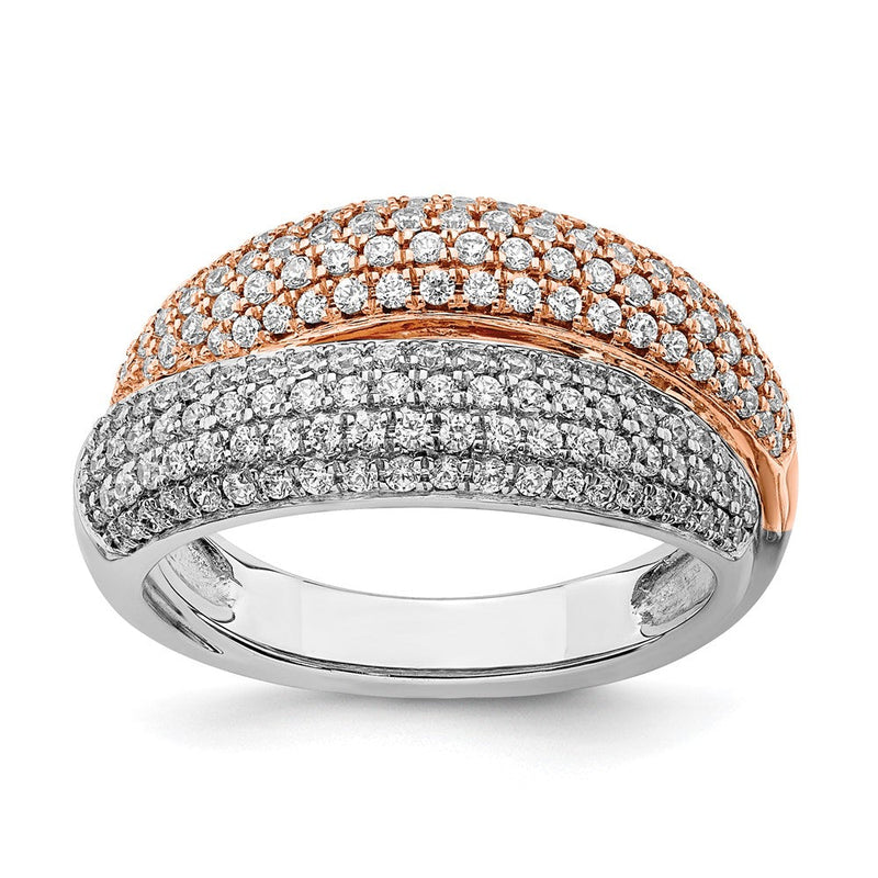 14K Bicolor Gold Polierter Ring mit Diamant-Pavé