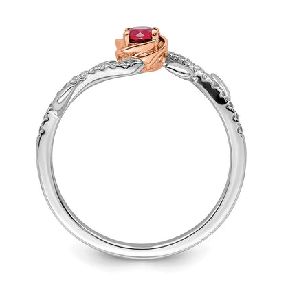14K Bicolor Gold Polierter Ring mit Rubin und echten Diamanten