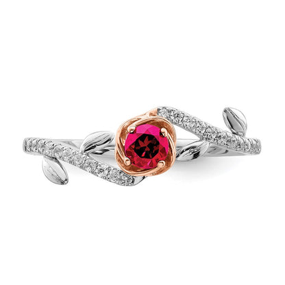 14K Bicolor Gold Polierter Ring mit Rubin und echten Diamanten