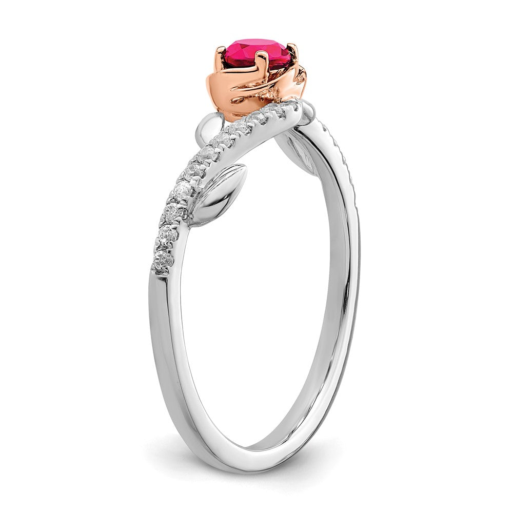 14K Bicolor Gold Polierter Ring mit Rubin und echten Diamanten