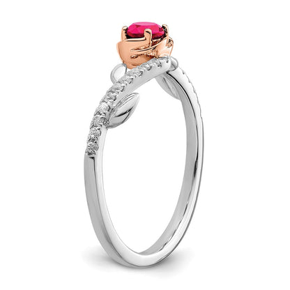 14K Bicolor Gold Polierter Ring mit Rubin und echten Diamanten