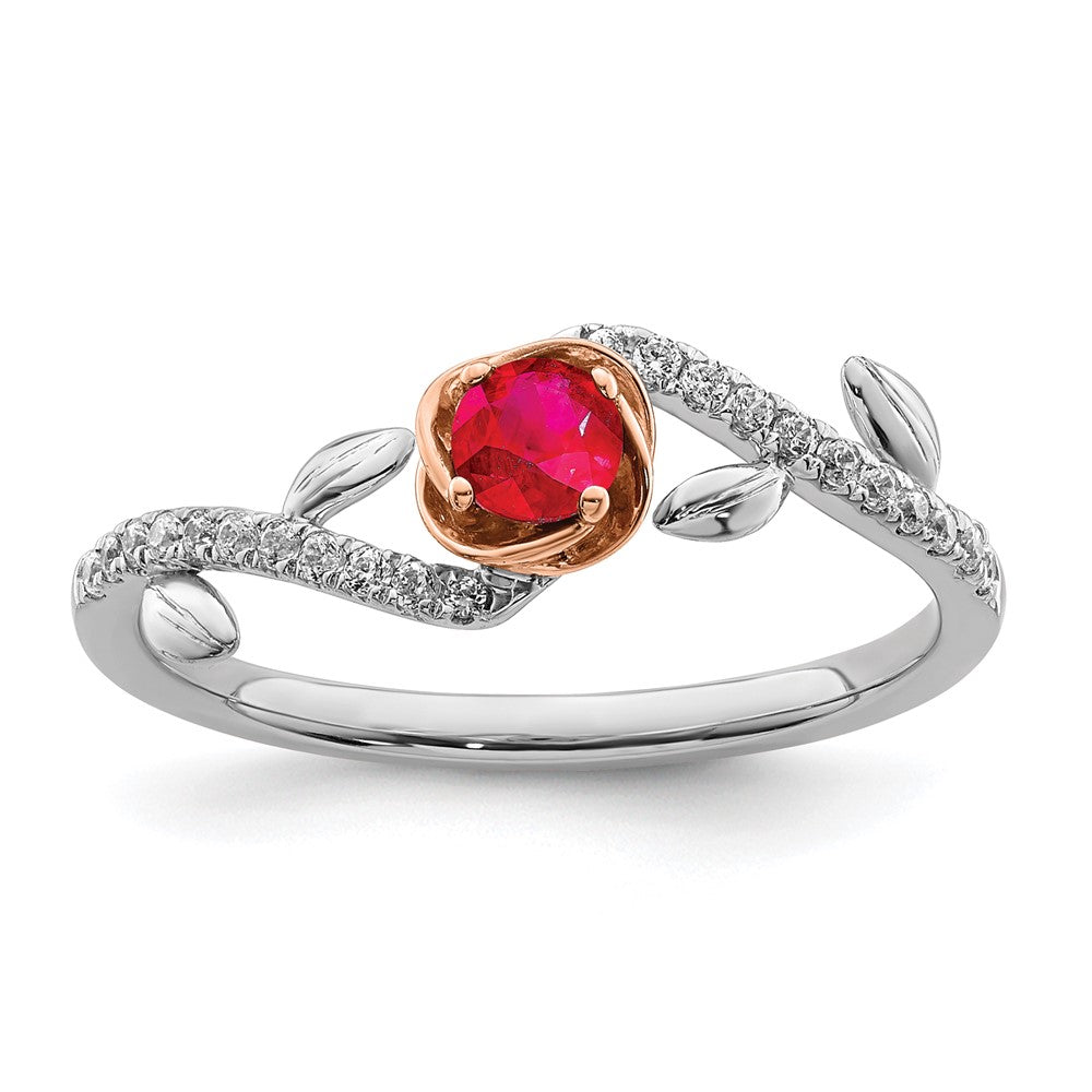 14K Bicolor Gold Polierter Ring mit Rubin und echten Diamanten