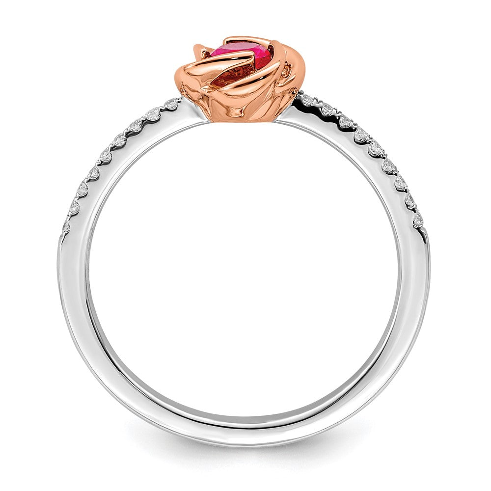 14K Bicolor Gold Ring mit Rubin und echten Diamanten, poliert