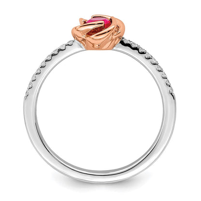 14K Bicolor Gold Ring mit Rubin und echten Diamanten, poliert