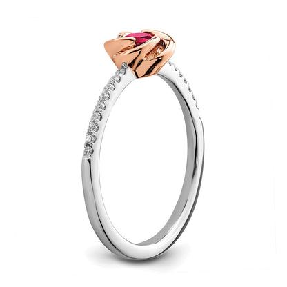 14K Bicolor Gold Ring mit Rubin und echten Diamanten, poliert