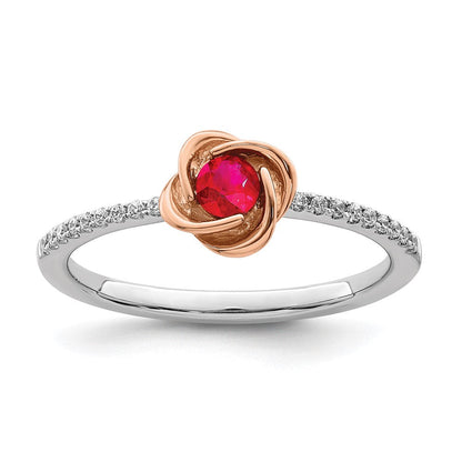14K Bicolor Gold Ring mit Rubin und echten Diamanten, poliert