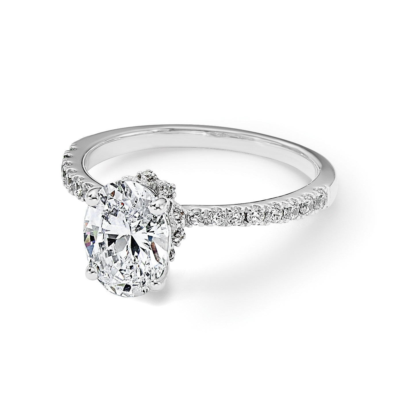 14K Weißgold (holds 1.5 Karat (8.8x6.5mm) Oval Mittig) 1/4 Diamant Halbfassung Verlobungsring
