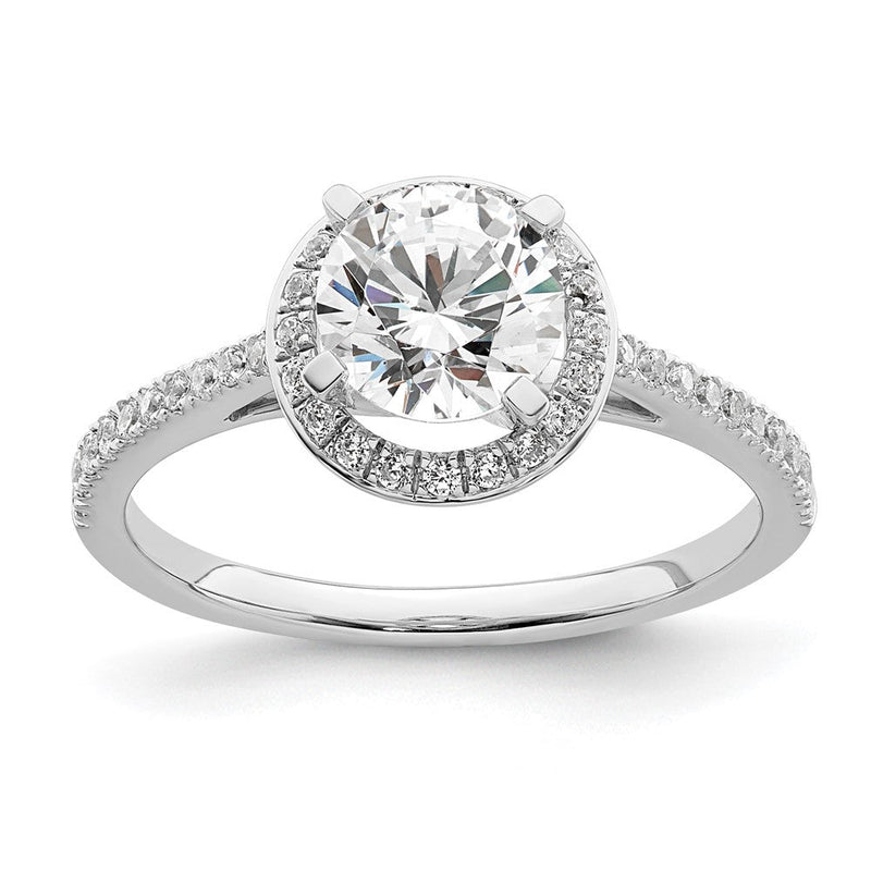 14K Weißgold Vintage Heiligenschein (holds 1 Karat (6.5mm) Rund Mittig) 1/3 Diamant Halbfassung Verlobungsring