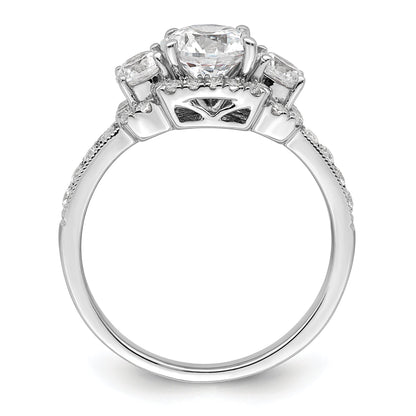 14K Weißgold 3 Stein Plus (holds 1 Karat (6.5mm) Rund Mittig) Heiligenschein Halbfassung Diamant Verlobungsring