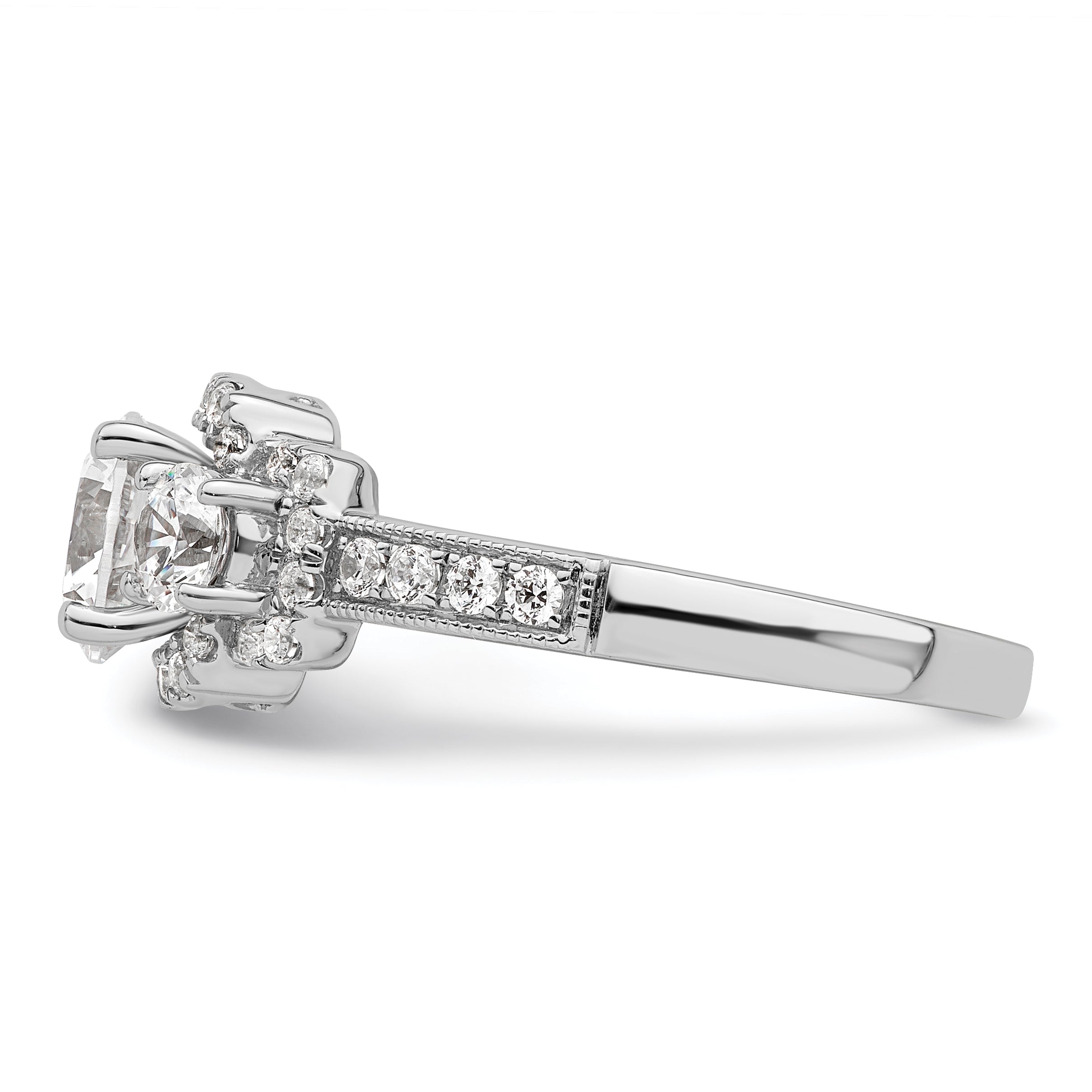 14K Weißgold 3 Stein Plus (holds 1 Karat (6.5mm) Rund Mittig) Heiligenschein Halbfassung Diamant Verlobungsring