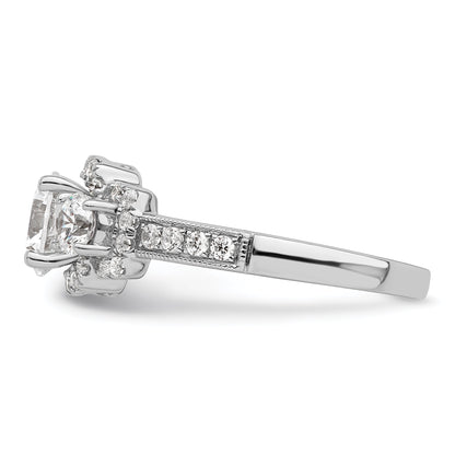 14K Weißgold 3 Stein Plus (holds 1 Karat (6.5mm) Rund Mittig) Heiligenschein Halbfassung Diamant Verlobungsring