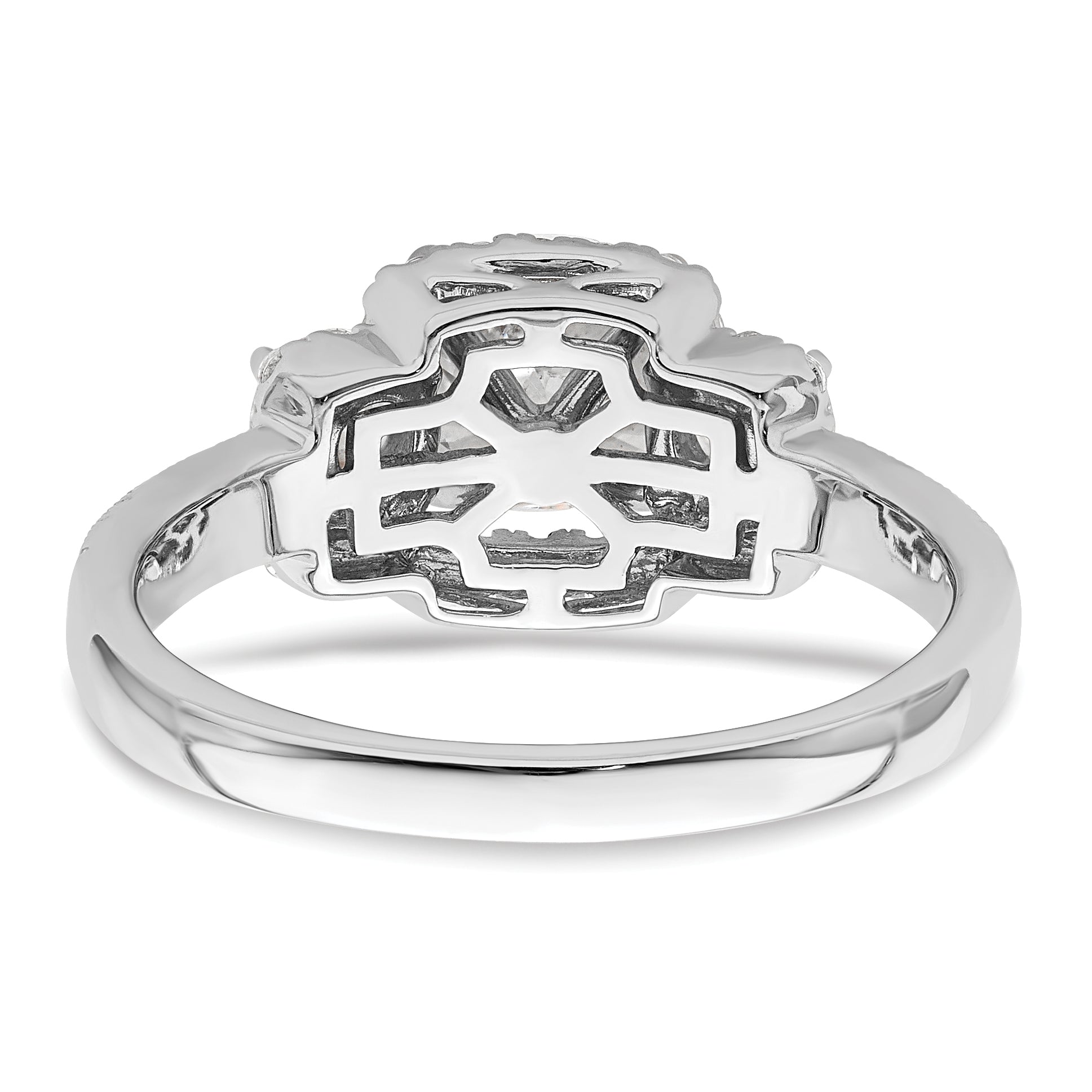 14K Weißgold 3 Stein Plus (holds 1 Karat (6.5mm) Rund Mittig) Heiligenschein Halbfassung Diamant Verlobungsring