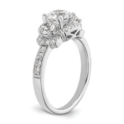 14K Weißgold 3 Stein Plus (holds 1 Karat (6.5mm) Rund Mittig) Heiligenschein Halbfassung Diamant Verlobungsring