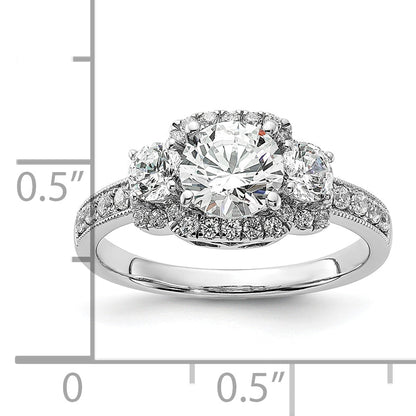 14K Weißgold 3 Stein Plus (holds 1 Karat (6.5mm) Rund Mittig) Heiligenschein Halbfassung Diamant Verlobungsring
