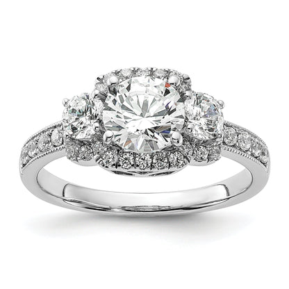 14K Weißgold 3 Stein Plus (holds 1 Karat (6.5mm) Rund Mittig) Heiligenschein Halbfassung Diamant Verlobungsring