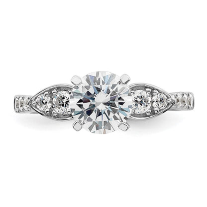 14K Weißgold (holds 1.25 Karat (7.00mm) Rund Mittig) 3/8 Diamant Halbfassung Verlobungsring