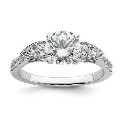 14K Weißgold (holds 1.25 Karat (7.00mm) Rund Mittig) 3/8 Diamant Halbfassung Verlobungsring