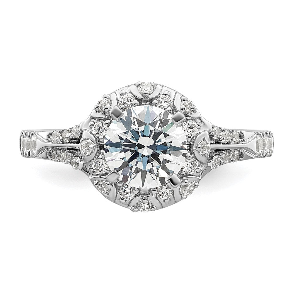 14K Weißgold Halo-Verlobungsring mit 1 ct. rundem Center-Laborgezüchteter Diamant Semi Mount, VS/SI+ G+, 0,33 ct
