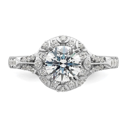 14K Weißgold Halo-Verlobungsring mit 1 ct. rundem Center-Laborgezüchteter Diamant Semi Mount, VS/SI+ G+, 0,33 ct