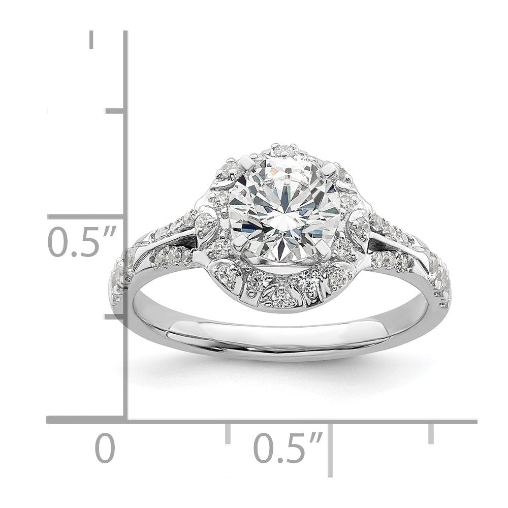 14K Weißgold Halo-Verlobungsring mit 1 ct. rundem Center-Laborgezüchteter Diamant Semi Mount, VS/SI+ G+, 0,33 ct