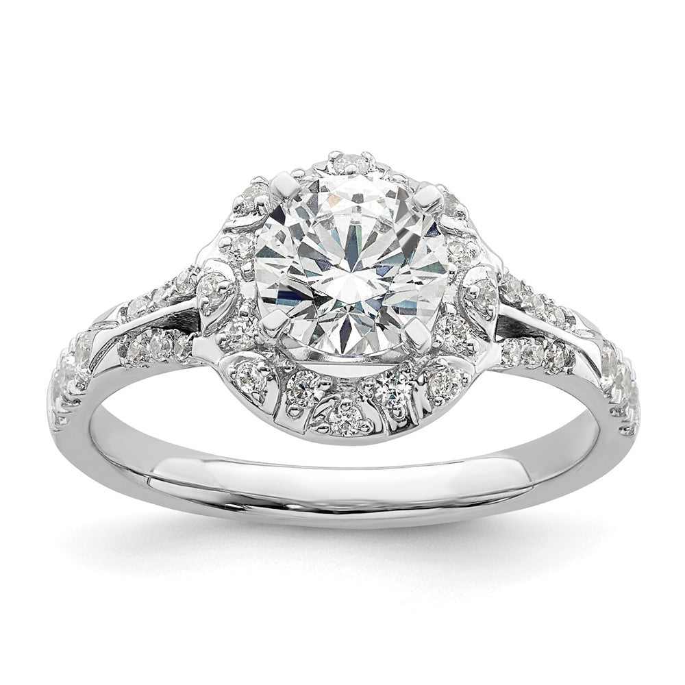 14K Weißgold Halo-Verlobungsring mit 1 ct. rundem Center-Laborgezüchteter Diamant Semi Mount, VS/SI+ G+, 0,33 ct