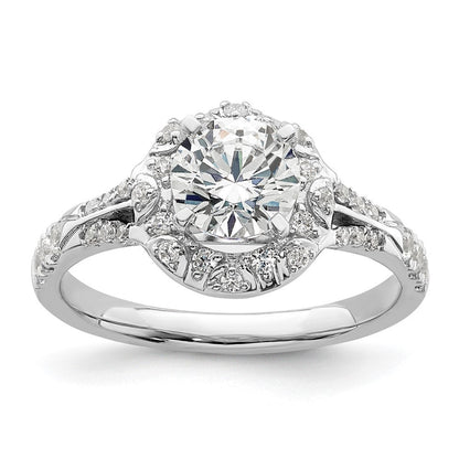 14K Weißgold Halo-Verlobungsring mit 1 ct. rundem Center-Laborgezüchteter Diamant Semi Mount, VS/SI+ G+, 0,33 ct