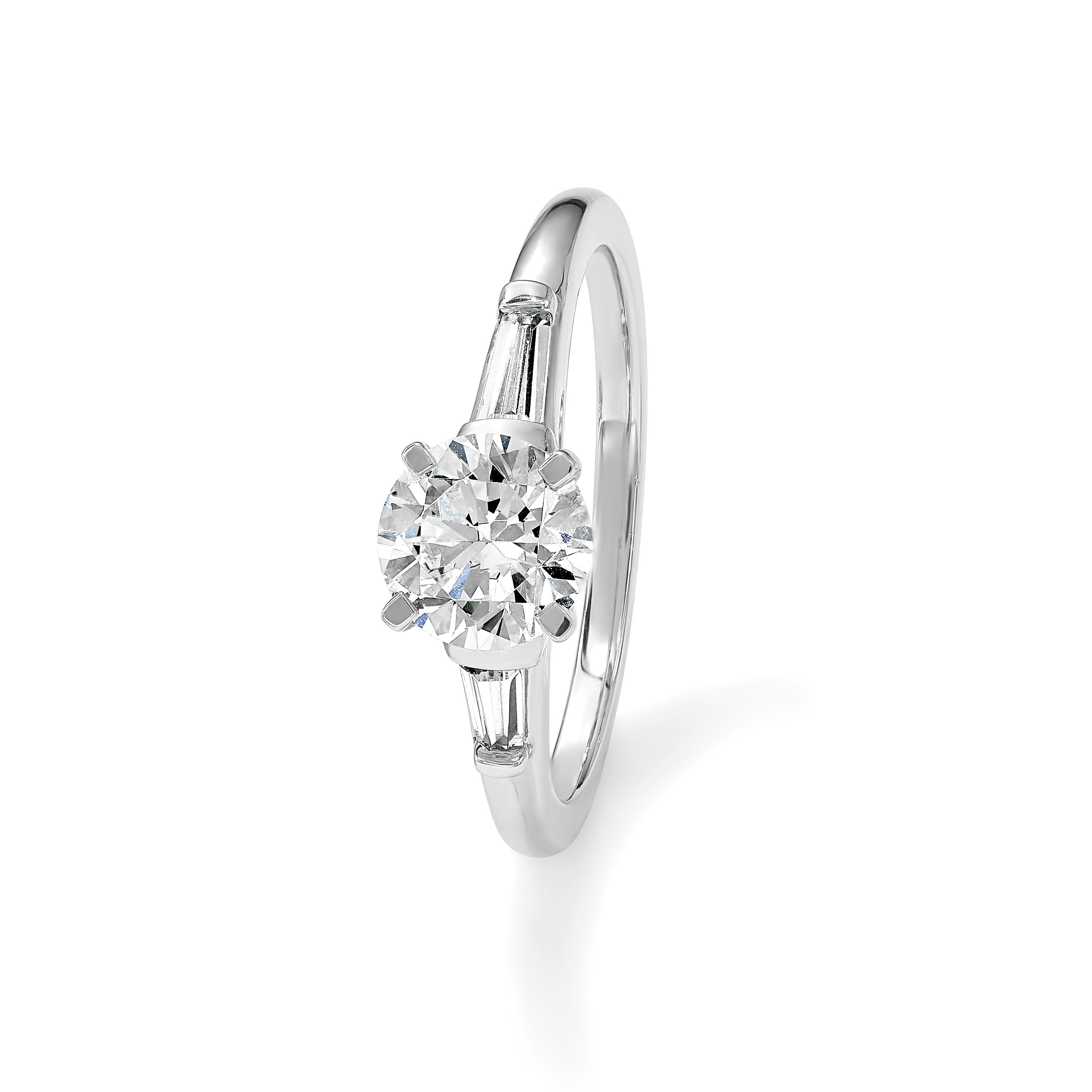 14K Weißgold Halbfassung Including 2 Baquette Seite Steine Diamant Verlobungsring