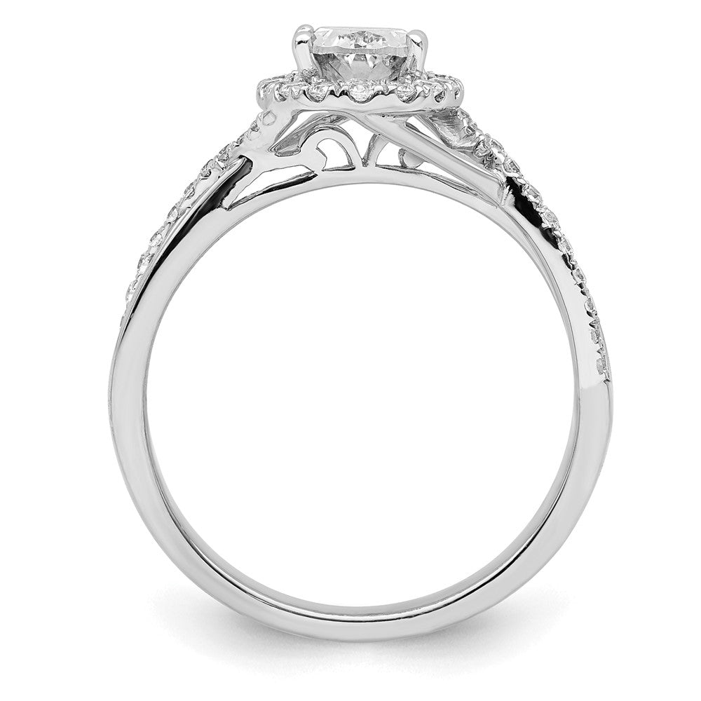 14K Weißgold Verlobungsring mit 0,75 ct. rundem Center-Laborzüchtungsdiamant VS/SI+ G+ und 0,25 ct. Diamanten, Bypass-Design