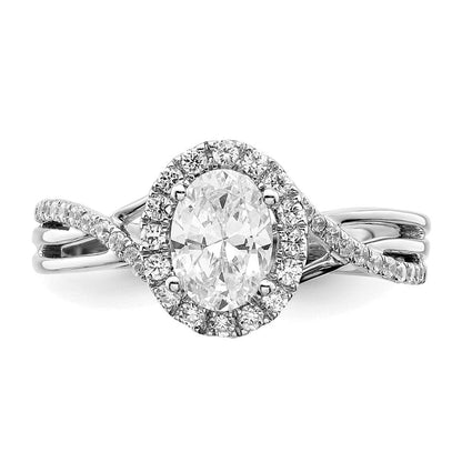 14K Weißgold Verlobungsring mit 0,75 ct. rundem Center-Laborzüchtungsdiamant VS/SI+ G+ und 0,25 ct. Diamanten, Bypass-Design