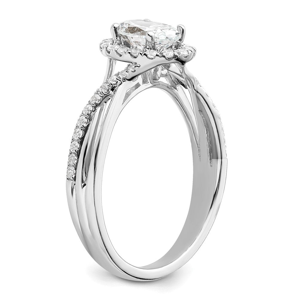 14K Weißgold Verlobungsring mit 0,75 ct. rundem Center-Laborzüchtungsdiamant VS/SI+ G+ und 0,25 ct. Diamanten, Bypass-Design