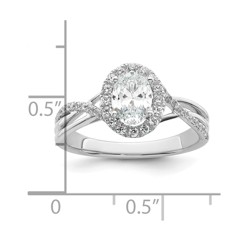 14K Weißgold Verlobungsring mit 0,75 ct. rundem Center-Laborzüchtungsdiamant VS/SI+ G+ und 0,25 ct. Diamanten, Bypass-Design