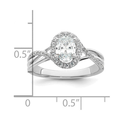 14K Weißgold Verlobungsring mit 0,75 ct. rundem Center-Laborzüchtungsdiamant VS/SI+ G+ und 0,25 ct. Diamanten, Bypass-Design