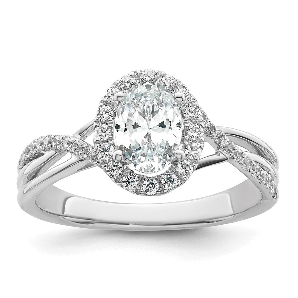 14K Weißgold Verlobungsring mit 0,75 ct. rundem Center-Laborzüchtungsdiamant VS/SI+ G+ und 0,25 ct. Diamanten, Bypass-Design