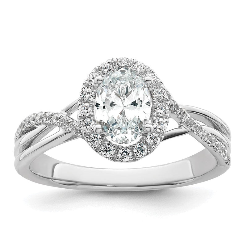 14K Weißgold Verlobungsring mit 0,75 ct. rundem Center-Laborzüchtungsdiamant VS/SI+ G+ und 0,25 ct. Diamanten, Bypass-Design