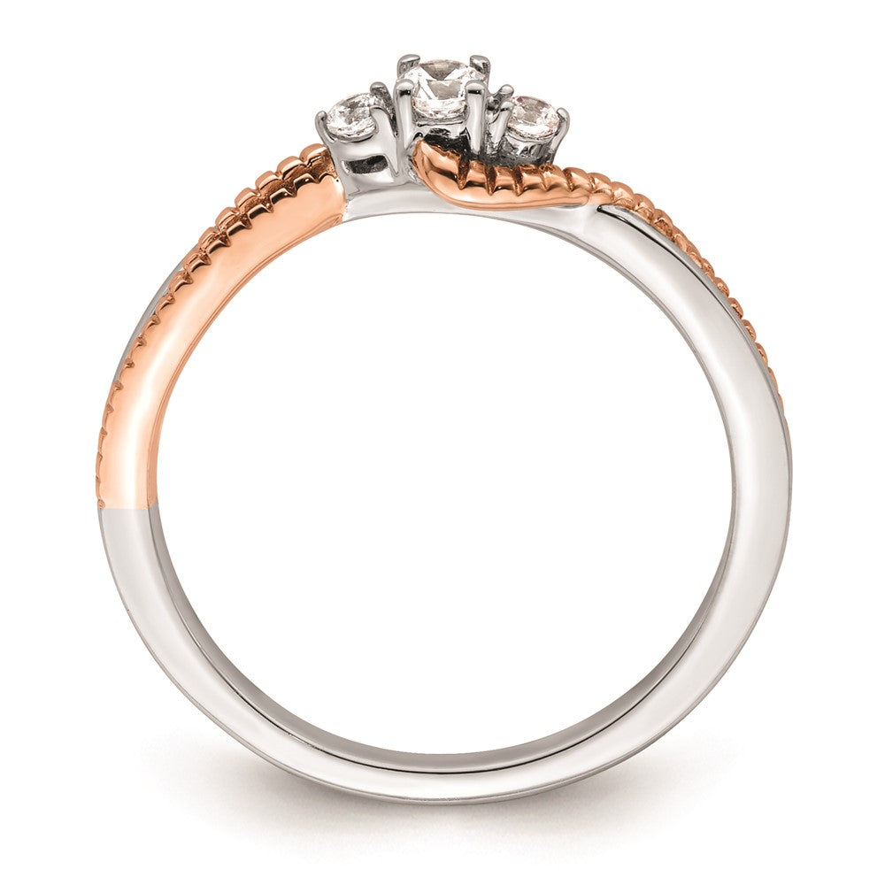14K Weiß/ Roségold First Versprechen Weiß und Rose 3 Stein 1/8 Karat Rund Diamant Komplett Versprechen/ Verlobungsring