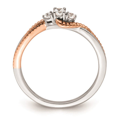 14K Weiß/ Roségold First Versprechen Weiß und Rose 3 Stein 1/8 Karat Rund Diamant Komplett Versprechen/ Verlobungsring