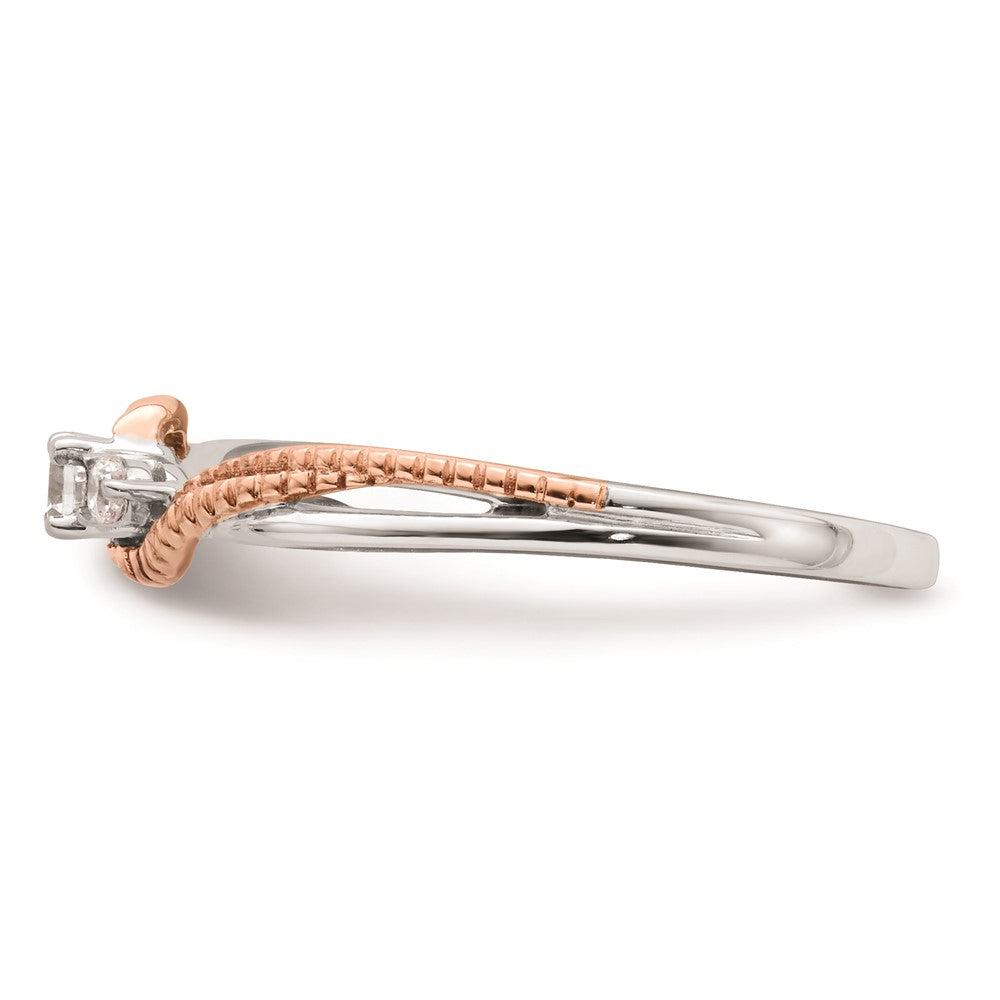 14K Weiß/ Roségold First Versprechen Weiß und Rose 3 Stein 1/8 Karat Rund Diamant Komplett Versprechen/ Verlobungsring