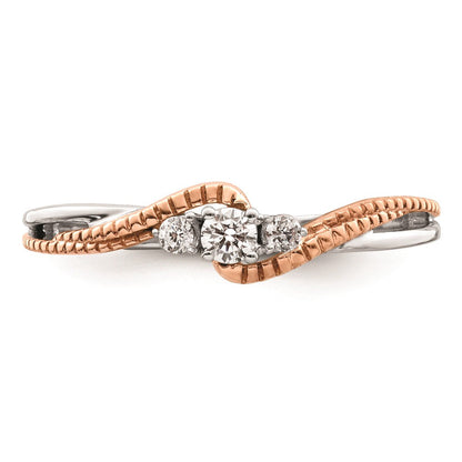 14K Weiß/ Roségold First Versprechen Weiß und Rose 3 Stein 1/8 Karat Rund Diamant Komplett Versprechen/ Verlobungsring