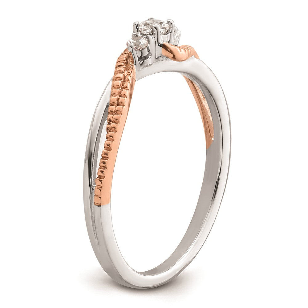 14K Weiß/ Roségold First Versprechen Weiß und Rose 3 Stein 1/8 Karat Rund Diamant Komplett Versprechen/ Verlobungsring