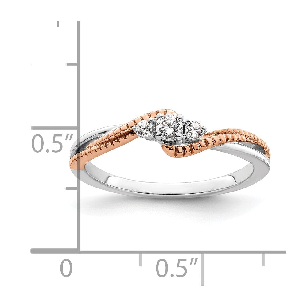 14K Weiß/ Roségold First Versprechen Weiß und Rose 3 Stein 1/8 Karat Rund Diamant Komplett Versprechen/ Verlobungsring