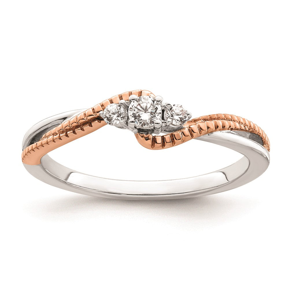 14K Weiß/ Roségold First Versprechen Weiß und Rose 3 Stein 1/8 Karat Rund Diamant Komplett Versprechen/ Verlobungsring