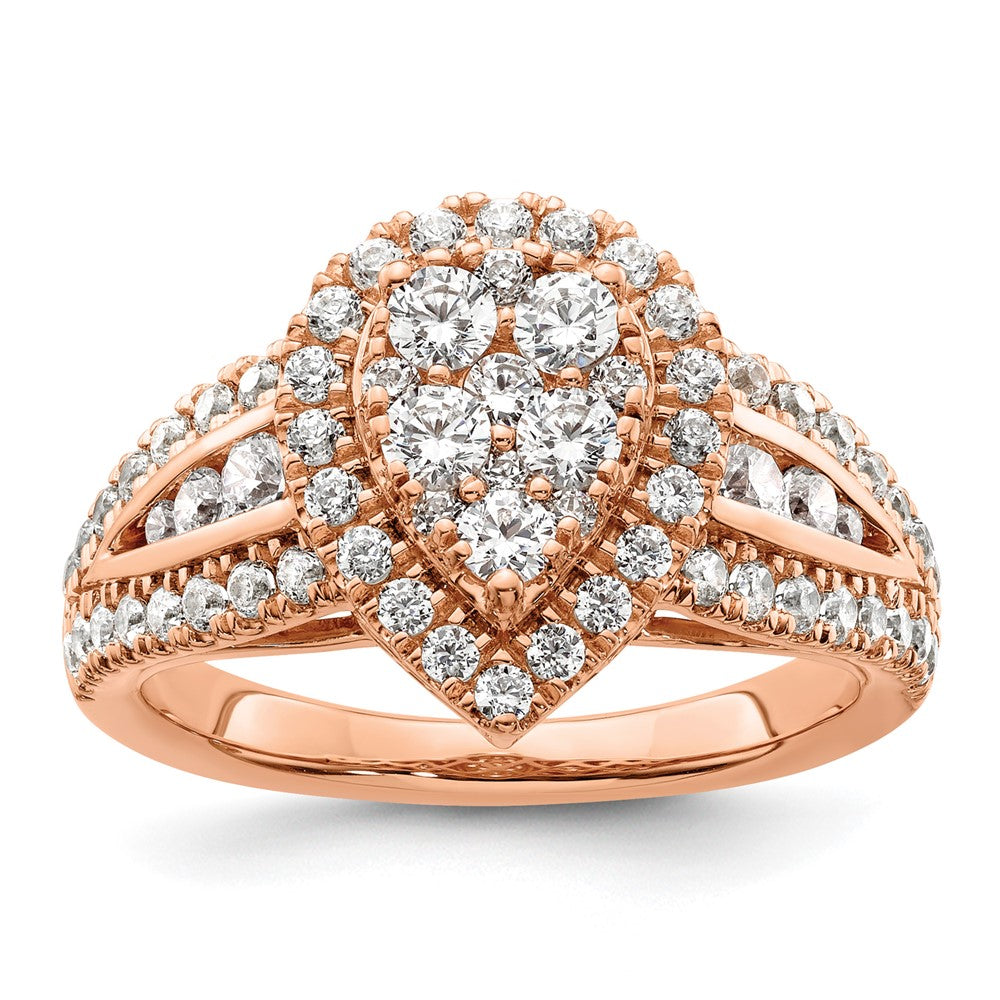14K Roségold Verlobungsring mit 1,25 ct. Laborgezüchteten Diamanten VS/SI+ G+ im Cluster-Design