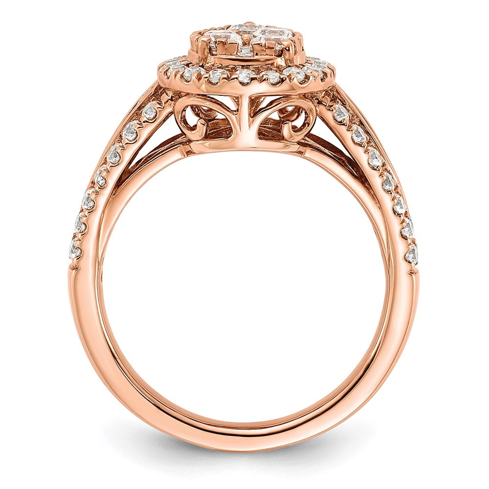 14K Roségold Verlobungsring mit 1,25 ct. Laborgezüchteten Diamanten VS/SI+ G+ im Cluster-Design