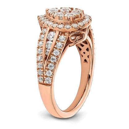 14K Roségold Verlobungsring mit 1,25 ct. Laborgezüchteten Diamanten VS/SI+ G+ im Cluster-Design