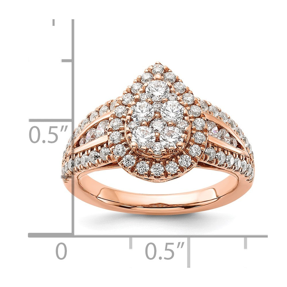 14K Roségold Verlobungsring mit 1,25 ct. Laborgezüchteten Diamanten VS/SI+ G+ im Cluster-Design