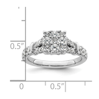 14K Weißgold Verlobungsring mit 1 ct. Laborgezüchteten Diamanten in Cluster-Fassung, VS/SI+ G+